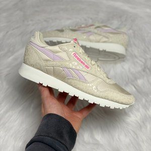 Reebok Classic Leather Womens Casual Lifestyle Shoe Tan Purple GZ3633 NEW Size 8